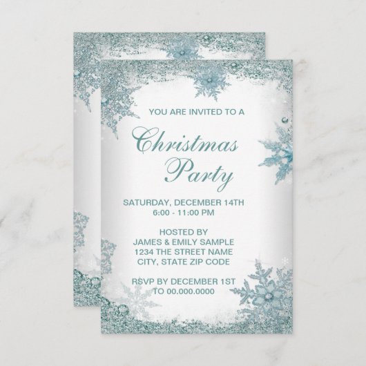 Invitation Élégant Turquoise Blue Snowflake fête de Noël RSVP (Devant / Derrière)