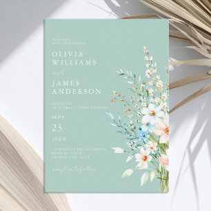 Invitation Élégant Turquoise Boho Chic Fleur sauvage Floral M