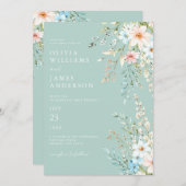 Invitation Élégant Turquoise Boho Chic Fleur sauvage Floral M (Devant / Derrière)