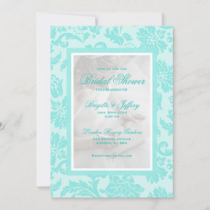 Invitation Elégant turquoise damask douche nuptiale personnal