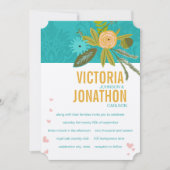 Invitation Elégant Turquoise Damask Turquoise Pink Gold Maria (Devant)