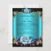 Invitation Elégant Turquoise doré bleu pourpre Roses Annivers (Dos)
