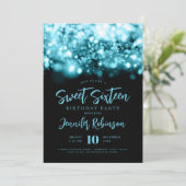 Invitation Élégant turquoise éclat lumière photo Sweet 16 (Debout devant)