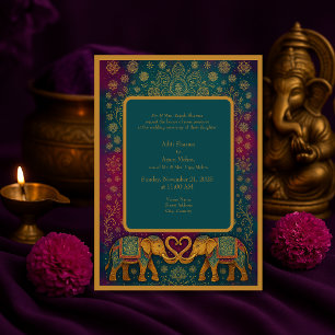 Invitation Elégant turquoise éléphant mandala Mariage