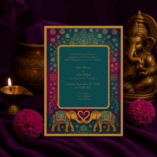Invitation Elégant turquoise éléphant mandala Mariage