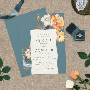 Invitation Elégant Turquoise en terre cuite Marine Boho Flora