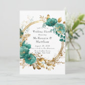 Invitation Elégant Turquoise et or Floral Wedding shower Invi (Debout devant)