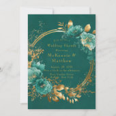 Invitation Élégant Turquoise et or Wedding shower floral (Devant)