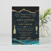 Invitation Élégant Turquoise et Parties scintillant or Mariag (Debout devant)