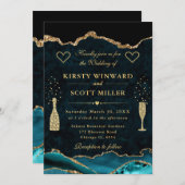 Invitation Élégant Turquoise et Parties scintillant or Mariag (Devant / Derrière)