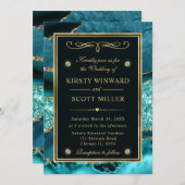 Invitation Élégant Turquoise et Parties scintillant or Mariag (Devant / Derrière)