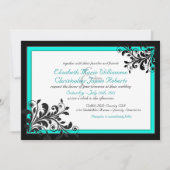 Invitation Elégant Turquoise|Faire-part de mariage noir (Devant)