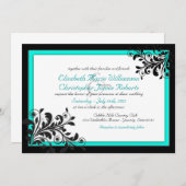 Invitation Elégant Turquoise|Faire-part de mariage noir (Devant / Derrière)