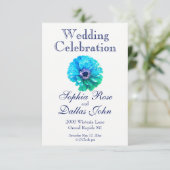 Invitation Elégant Turquoise Fleur florale Bleue Fleur Faisée (Debout devant)