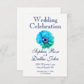 Invitation Elégant Turquoise Fleur florale Bleue Fleur Faisée (Devant / Derrière)