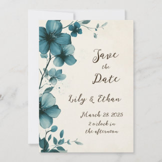Invitation Élégant Turquoise floral Enregistrer la date