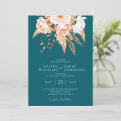 Invitation Elégant Turquoise foncé Boho Chic Fall Floral Mari (Debout devant)