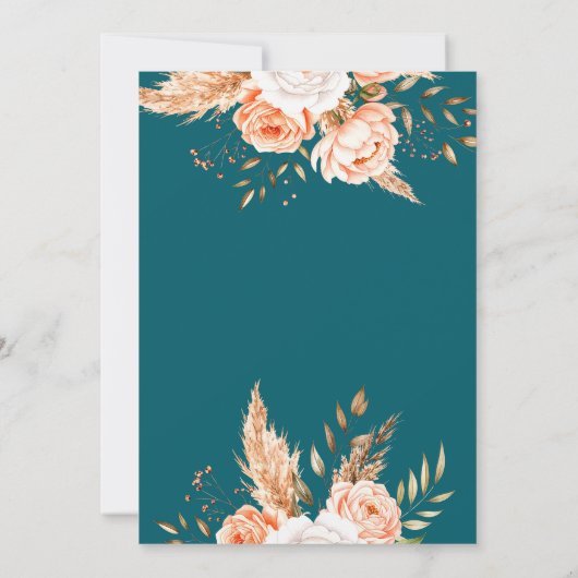 Invitation Elégant Turquoise foncé Boho Chic Fall Floral Mari (Dos)
