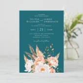 Invitation Elégant Turquoise foncé Boho Chic Fall Floral Mari (Debout devant)