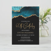 Invitation Elégant Turquoise Gold Agate 60e fête d'anniversai (Debout devant)