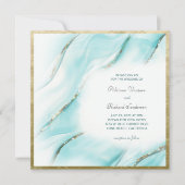 Invitation Elégant Turquoise Gold Agate Carré Mariage (Devant)