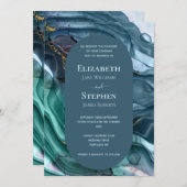 Invitation Élégant Turquoise & Gold Agate Mariage (Devant / Derrière)