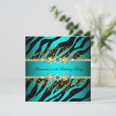 Invitation Elégant Turquoise Gold Black Zebra Anniversaire Pa (Debout devant)