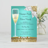 Invitation Elégant Turquoise Gold Blanc Champagne Brunch Invi (Debout devant)