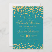 Invitation Elégant Turquoise Gold Confetti Photo Sweet 16 (Devant)