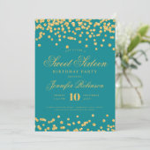 Invitation Elégant Turquoise Gold Confetti Photo Sweet 16 (Debout devant)