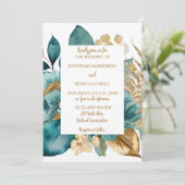 Invitation Elégant Turquoise & Gold Floral mariage (Debout devant)