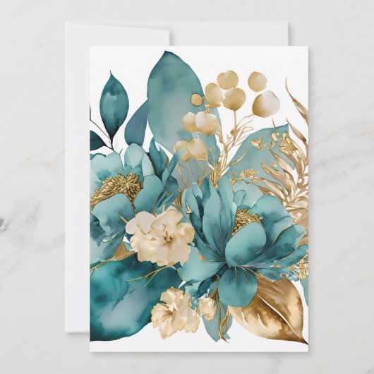 Invitation Elégant Turquoise & Gold Floral mariage (Dos)