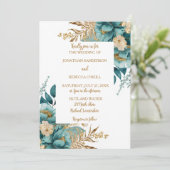 Invitation Elégant Turquoise & Gold Floral mariage (Debout devant)