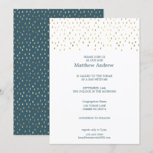 Invitation Élégant Turquoise & Gold Raindrops Bat mitzvah