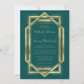 Invitation Élégant Turquoise Gold Vintage 1920 Déco Mariage (Devant)