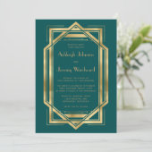 Invitation Élégant Turquoise Gold Vintage 1920 Déco Mariage (Debout devant)