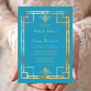 Invitation Elégant Turquoise Gold Vintage 1920 Déco Mariage