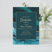 Invitation Élégant Turquoise Marbre Or Agate Graduation (Debout devant)