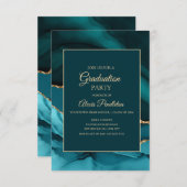 Invitation Élégant Turquoise Marbre Or Agate Graduation (Devant / Derrière)