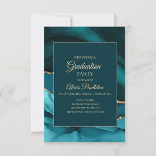 Invitation Élégant Turquoise Marbre Or Agate Graduation