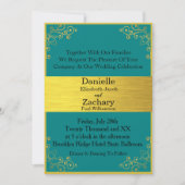 Invitation Élégant Turquoise moderne et Mariage horizontal or (Devant)