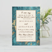 Invitation Élégant Turquoise or Bible Verse Mariage chrétien (Debout devant)