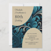 Invitation Elégant Turquoise or floral 80e anniversaire (Devant)
