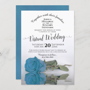 Invitation Elégant Turquoise ou Sky Blue Rose Mariage virtuel