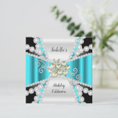 Invitation Elégant Turquoise Pearl Black White Diamond Annive (Debout devant)