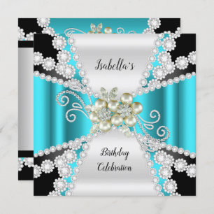 Invitation Elégant Turquoise Pearl Black White Diamond Annive