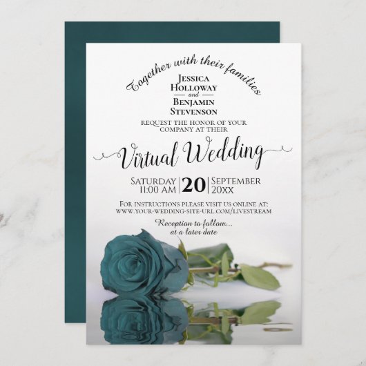 Invitation Élégant Turquoise Reflet Rose virtuel Mariage (Devant / Derrière)