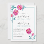 Invitation Élégant Turquoise rose rose  Mariage frontière (Devant)