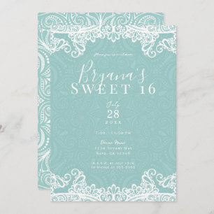 Invitation Elégant Turquoise Turquoise Blanche dentelle Douce