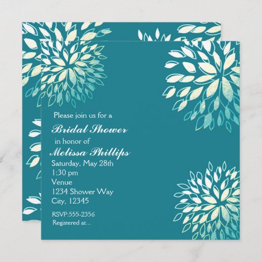 Invitation Elégant Turquoise Turquoise Silver Floral Invitati (Devant / Derrière)